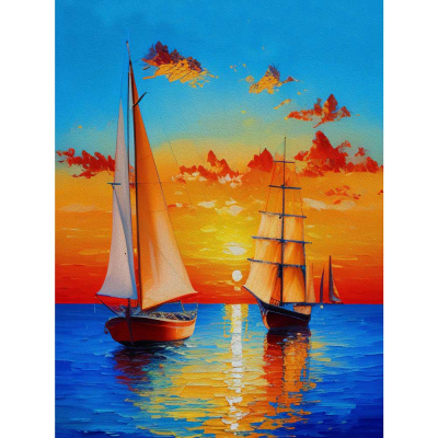 Алмазная мозаика Парусник в море блестящая 30х40 см полное заполнение Рыжий кот АЛМ-0028 1